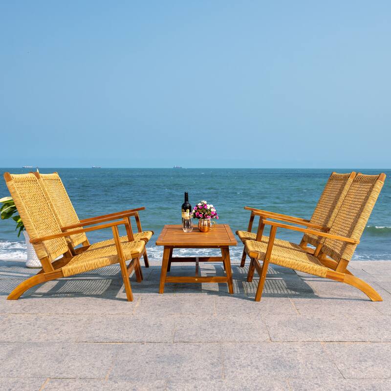 SAFAVIEH Outdoor Tuong 5-Piece Acacia Wood Coffee Set - 27Wx48Dx26H