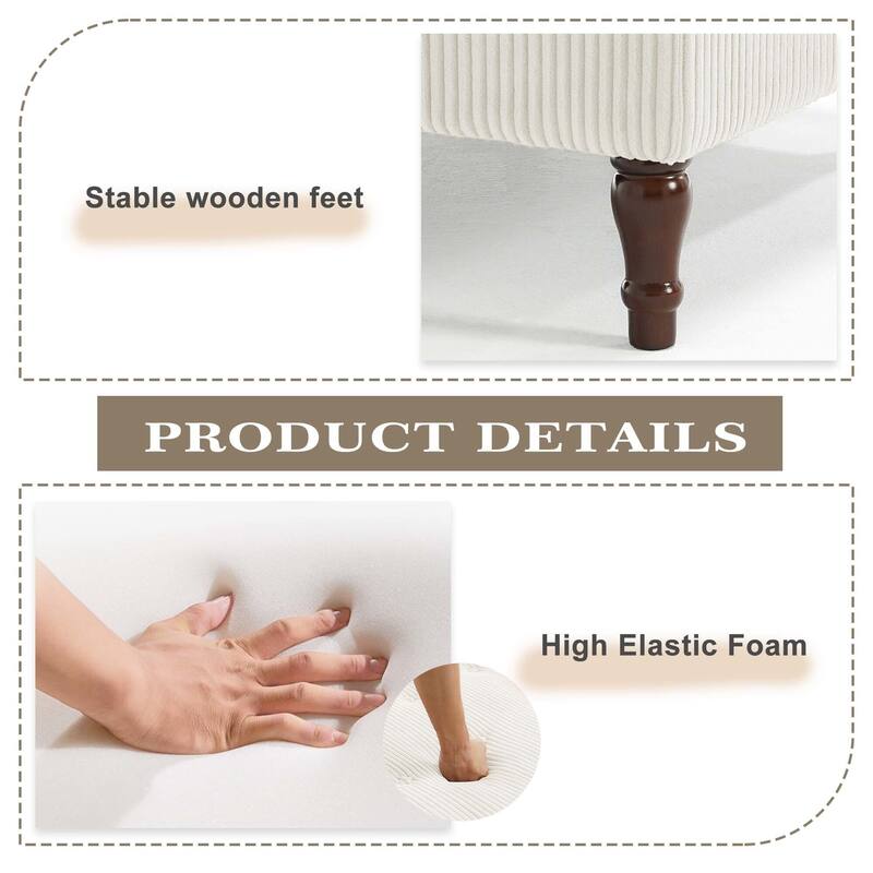 130"W Corduroy Upholstered Modular Sectional Sofa with Storage Ottoman