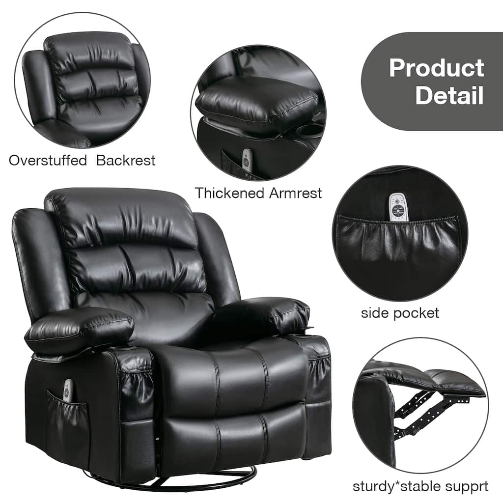 360 Degree Swivel Recliner Chair,Power Massage Cahir with Heat