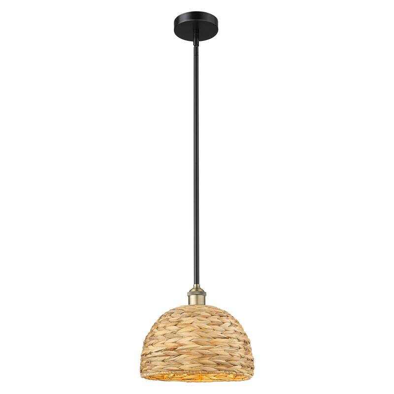 Innovations Lighting Endless Possibilities Edison - Woven Rattan - 1 Light 12" Stem Hung Mini Pendant - Black Antique Brass