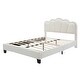 preview thumbnail 52 of 82, Full Size Upholstered Flower-Shape Bed with LED Light Strip & Ottoman,Sherpa Fabric Platform Bed with Wooden Slats Support,White
