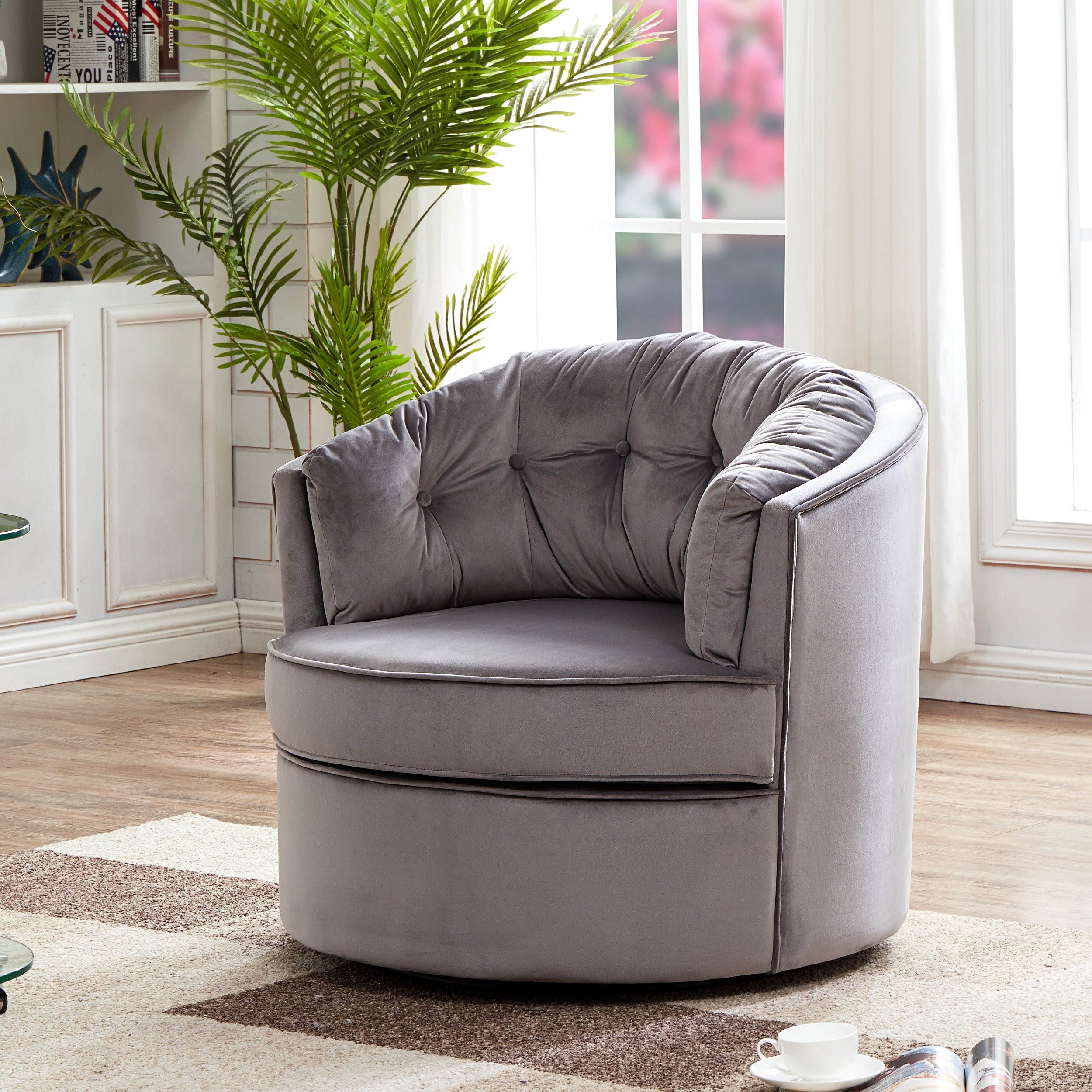 Elegant round sale swivel barrel chair