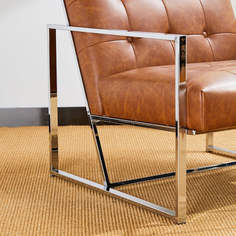 Glitzhome 29.50"W Mid-Century PU Leather Tufted Accent Chair - 29.5"W x 30.5"H x 29.25"D