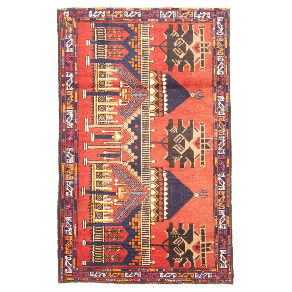 ECARPETGALLERY Hand-knotted Teimani Red Wool Rug - 2'10 x 4'6