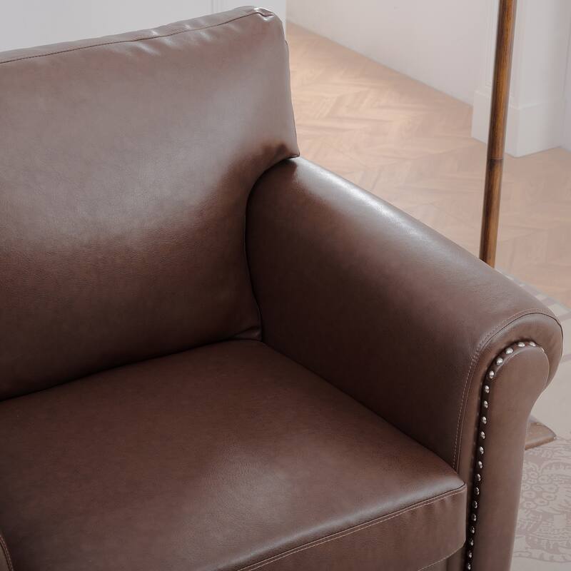 1-Seater Sofa with PU, Nailhead Decoration, Birch Legs for Living Room