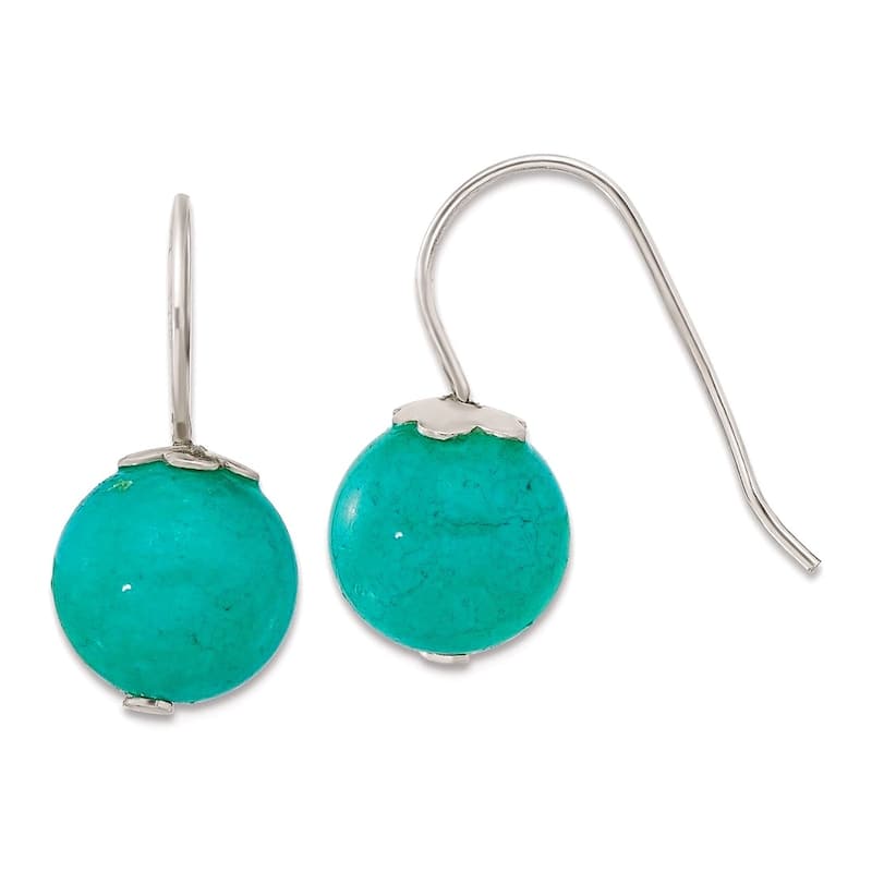 Curata 925 Sterling Silver Jade, Coral or Tiger's Eye 10mm Ball Hook Earrings - 21x10mm - Green Jade - Jadeite