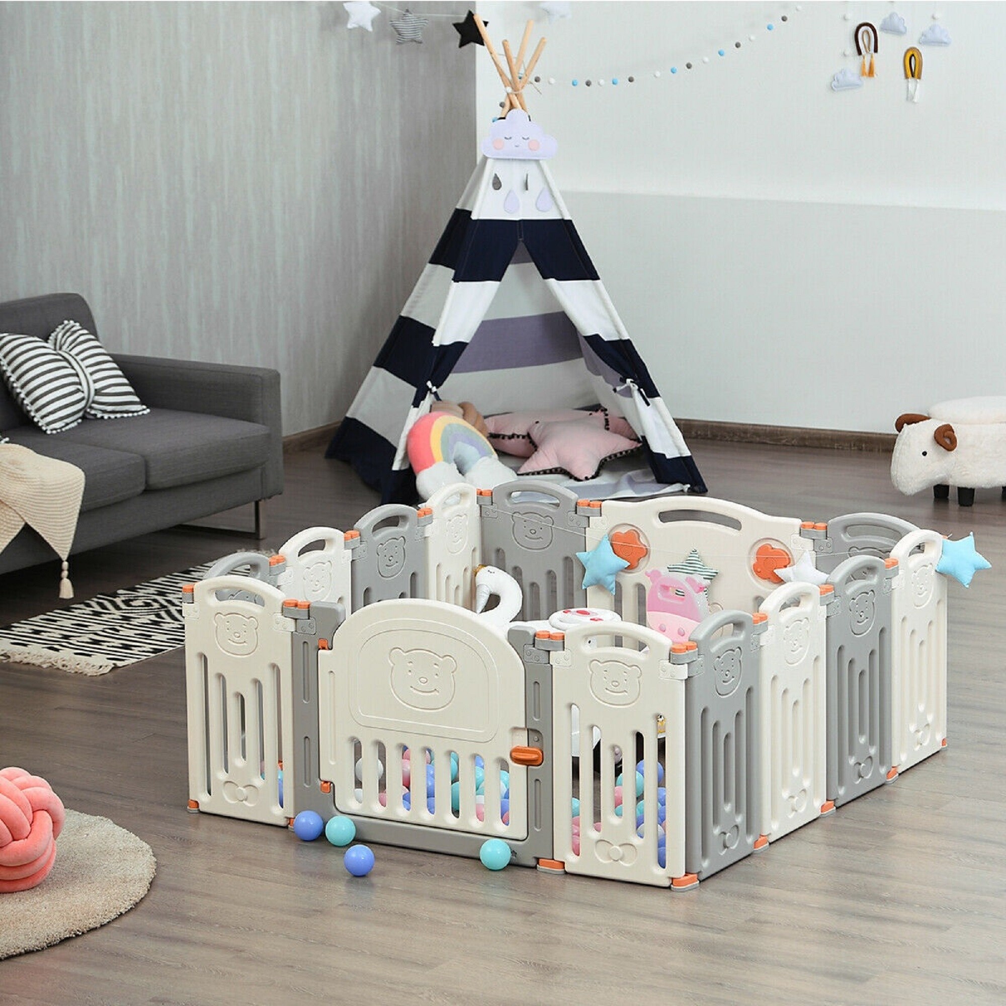 Costway 14 Panel Foldable Baby Playpen Kids Activity Center Safety 26 5 X 23 Overstock 28681626