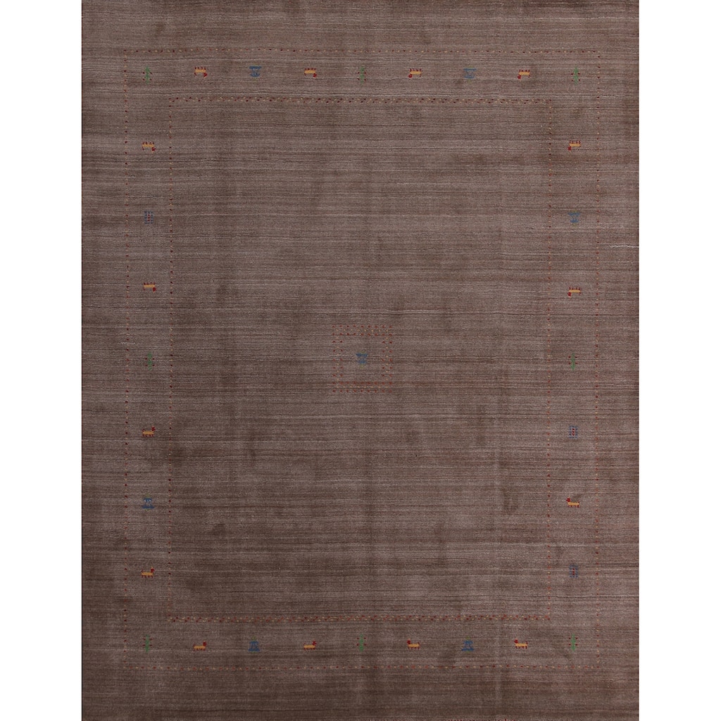 Hand Knotted Oriental 100% Wool Carpet Tribal Animal Pictorial Brown Gabbeh Area Rug - 9' 9'' X 8' 0''