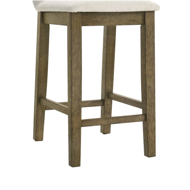 Annikah Low-Back Boucle Bar Stool, Counter Height Kitchen Barstool with Wood Legs