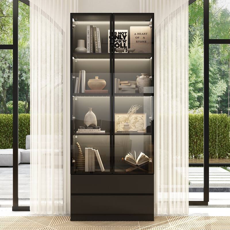 Tall Modular Display Storage Cabinet Bookcase w/Light Home Office