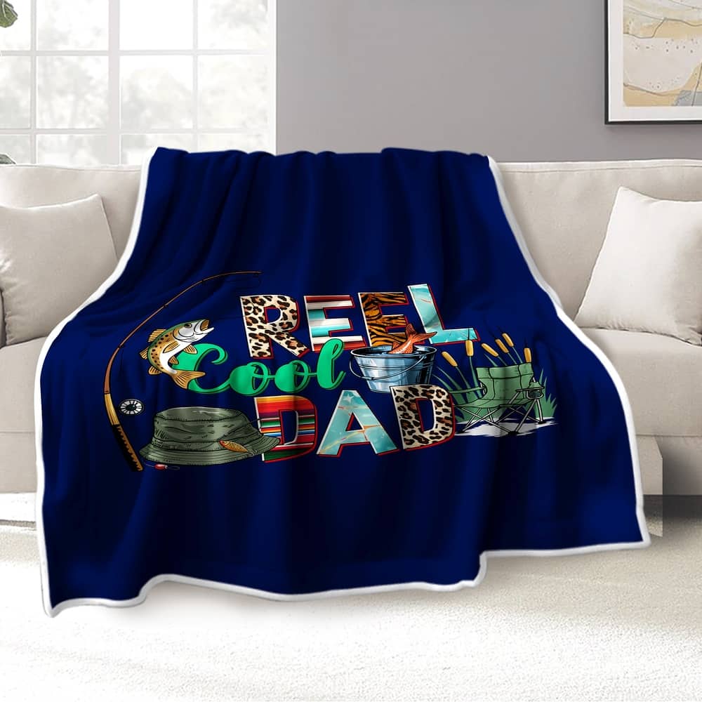 "Real Cool Dad" Fleece Blanket, Father's Day Gift for Fisherman Fishing Lover