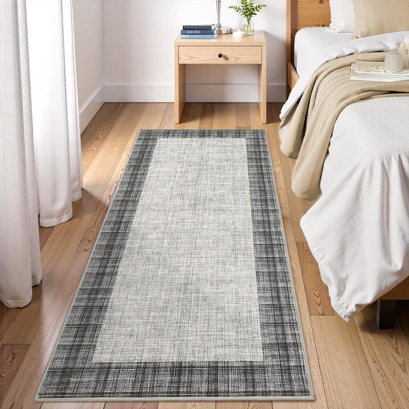 Garvee Linen Border Living Room Area Rug