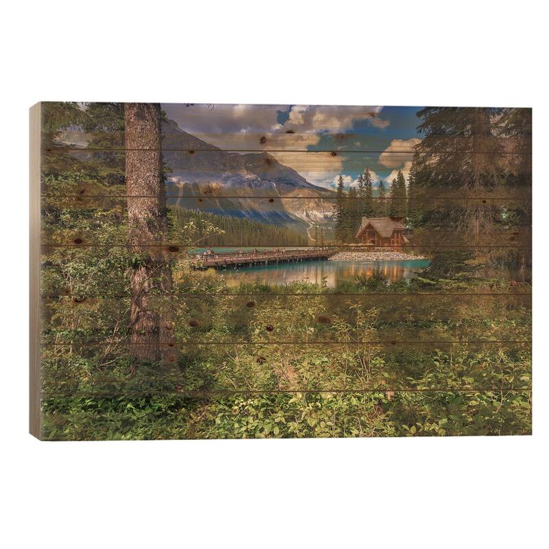 Cabin In The Woods Print On Wood by Sergio Lanza - Multi-Color - 18x26x1.5
