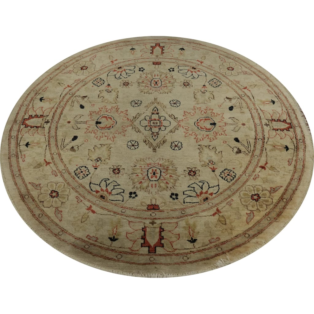 Hand Knotted Oriental 100% Wool Carpet Traditional Floral Beige & Ivories Peshawar Area Rug - 5' 3'' X 5' 3''