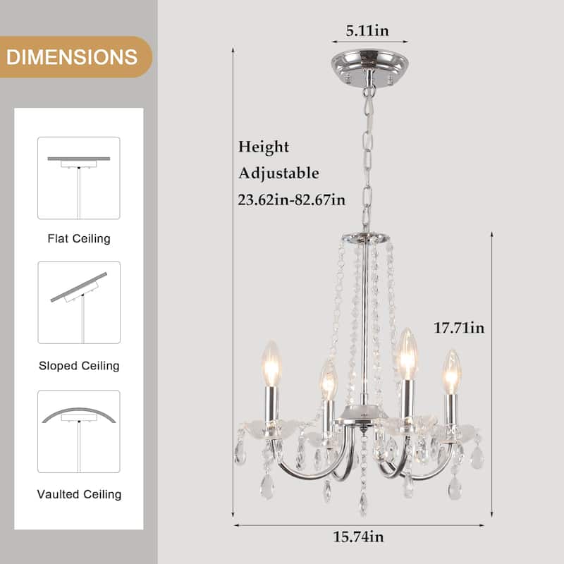 Mini Modern 4-Light Candle Style Crystal Chandelier - 15.74'' W x 17.71'' H - N/A