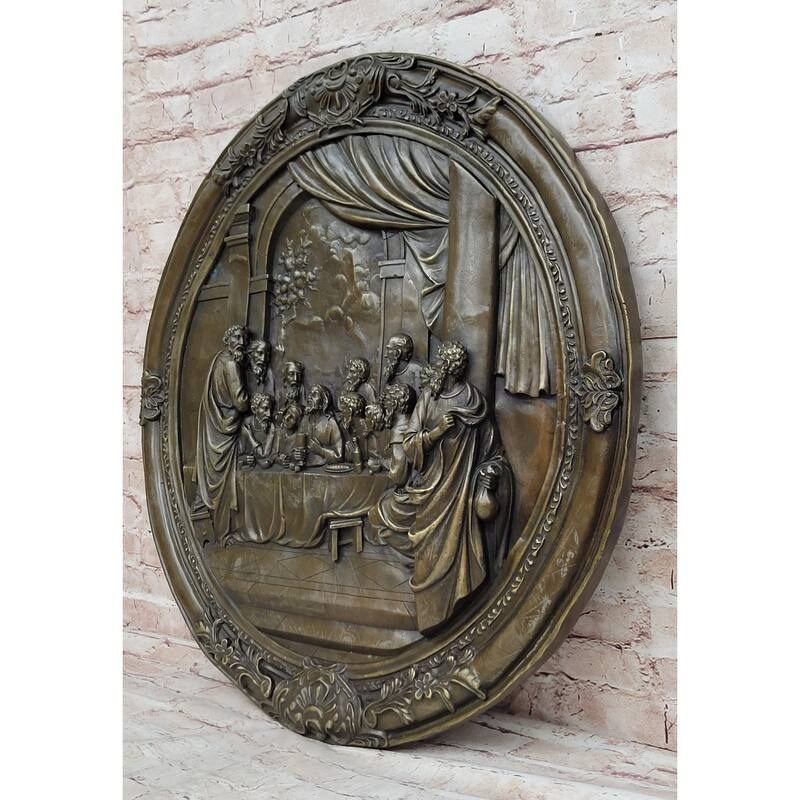 The Last Supper Bronze Metal Handmade Original Wall Hanging Art Plaque Plate Bas Relief
