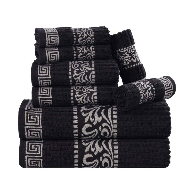 Superior Athens Cotton Floral Border Greek Key 8-Piece Towel Set