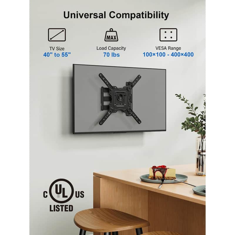 ErgoAV Single Stud Motion Mount for TVs 40″ to 55″ and up to 70lbs