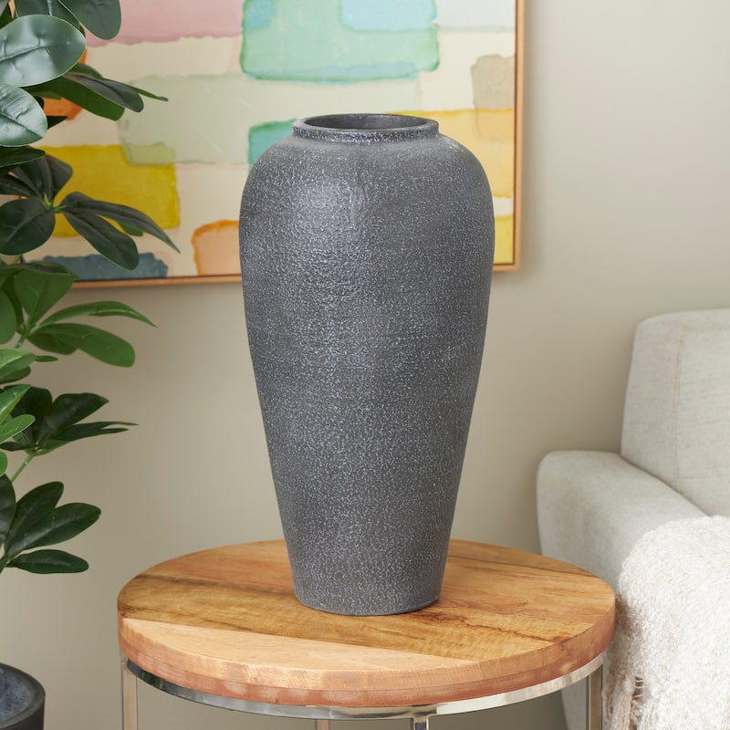 Black Ceramic Whitewashed Textured Vase