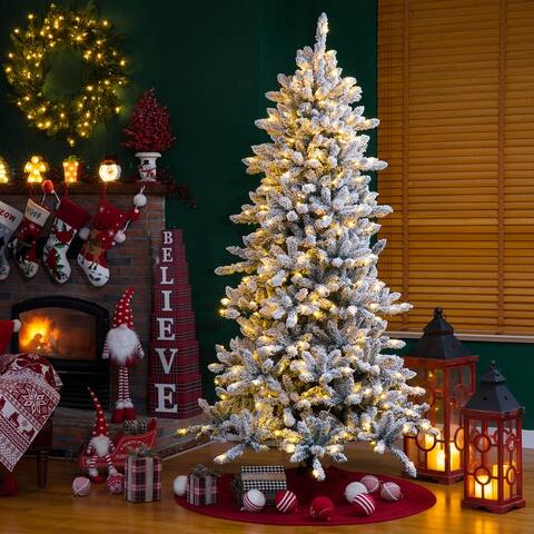 Glitzhome Snow Flocked Pre-lit Fir Christmas Tree