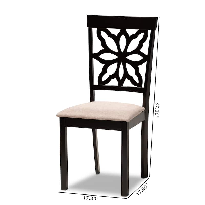 Modern Dining Chair Set - 2 Piece Fabric Upholstered Chairs - Dark Brown Wood Finish