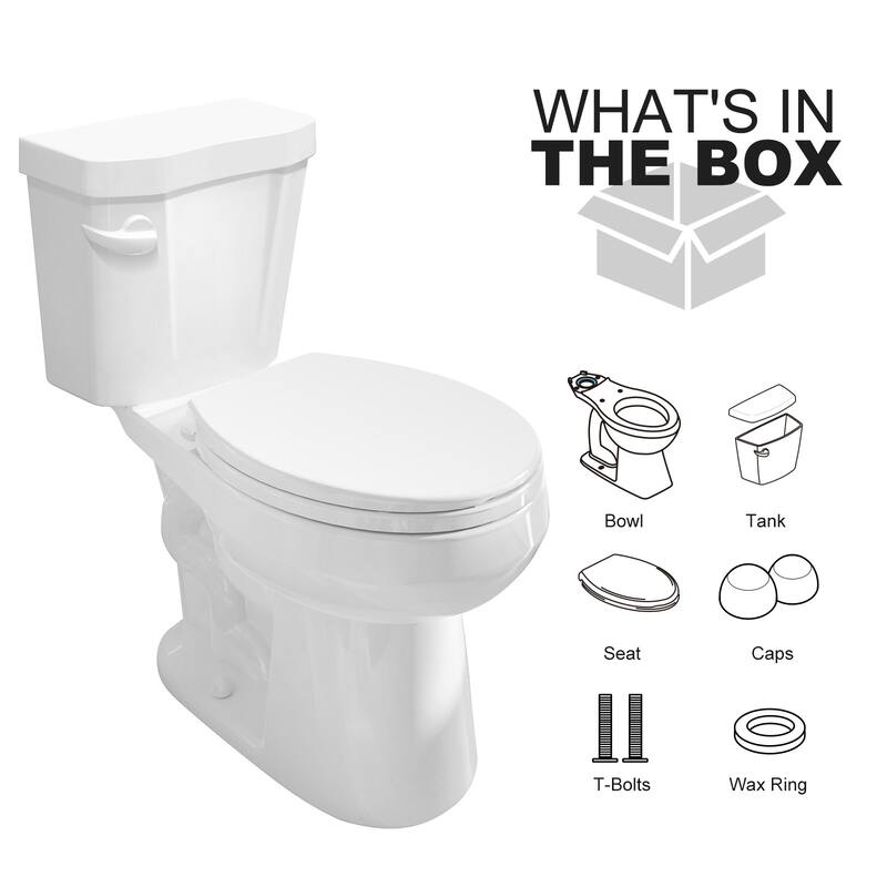 ADA Chair Height Two-piece 1.28 GPF Single Flush Round Toilet Map Flush 1000g, Soft-Close Seat Included