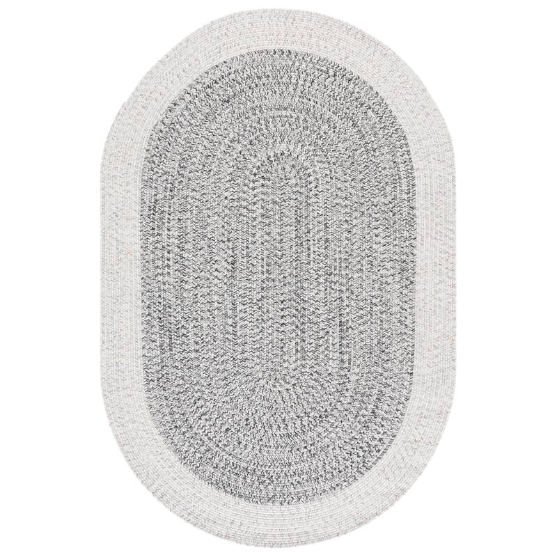 SAFAVIEH Handmade Braided Inese Washable Indoor/Outdoor Rug - Weather Resistant & Easy Cleaning - Ivory/Grey Black - 5' x 8' Oval