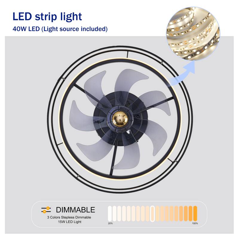 20" Fabric Farmhouse 7 PCS Blades Ceiling fan With Remote Control, Quiet DC Motor Ceiling Fan--NOT INCLUDED BULBS