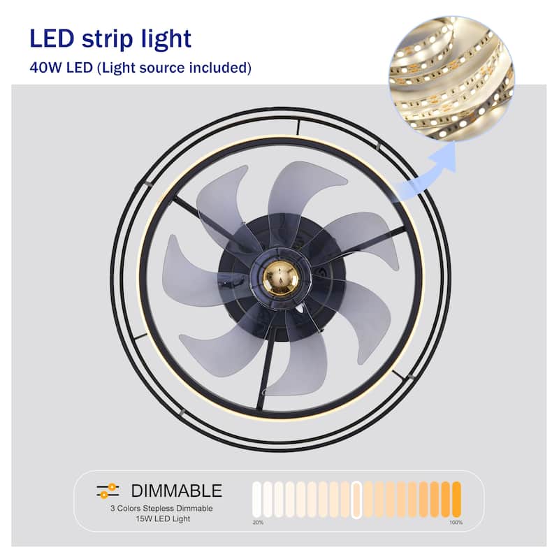 Cusp Barn 20" Farmhouse Flush Mount Ceiling Fan with Light, Quiet DC Motor Fabric Shade Fandelier Ceiling Fan For Living Room