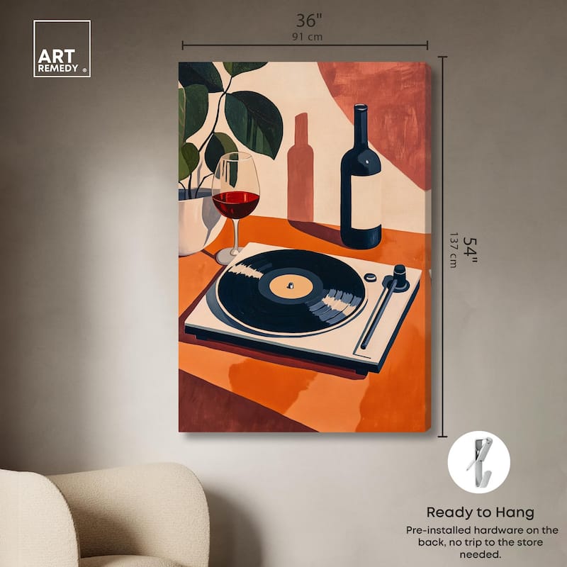 Vinyl and Wine Canvas by Art Remedy, Gallery Wrapped