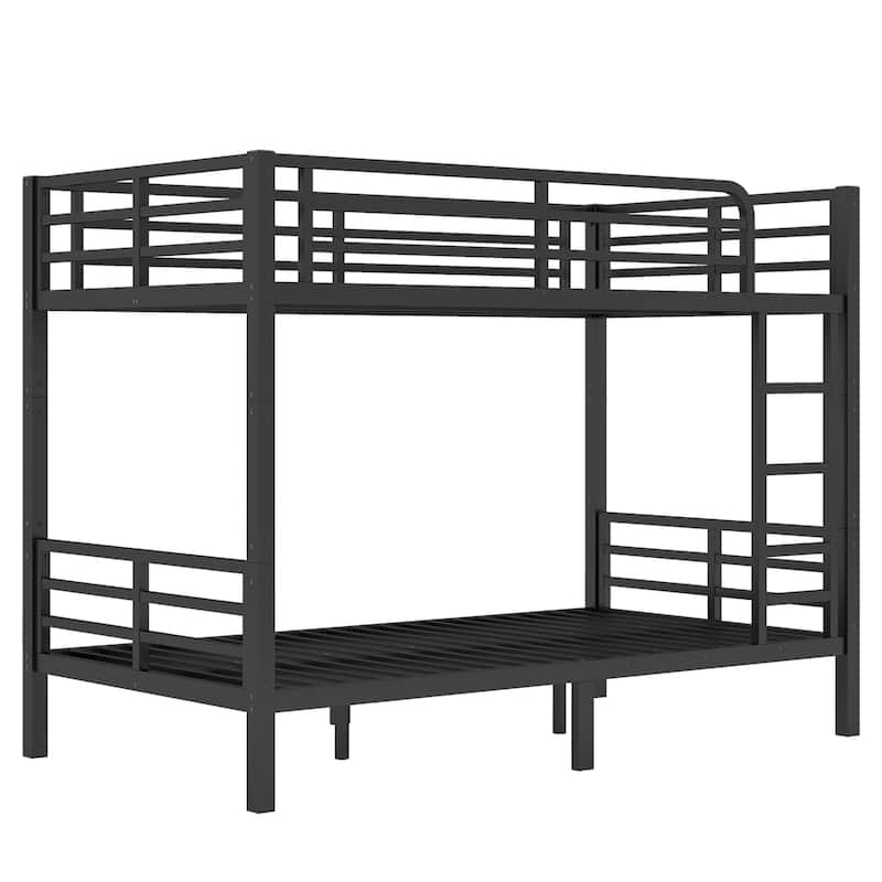 Twin XL Over Twin XL Bunk Bed with Curved Corner Guardrails, Noise Free Metal Bed Frame with Ladder and Underbed Storage