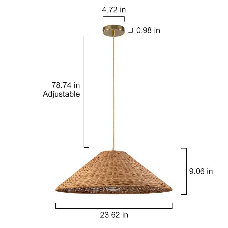 1-Light Farmhouse Straw Hat Hand Woven Chandelier with Natural Rattan Shade