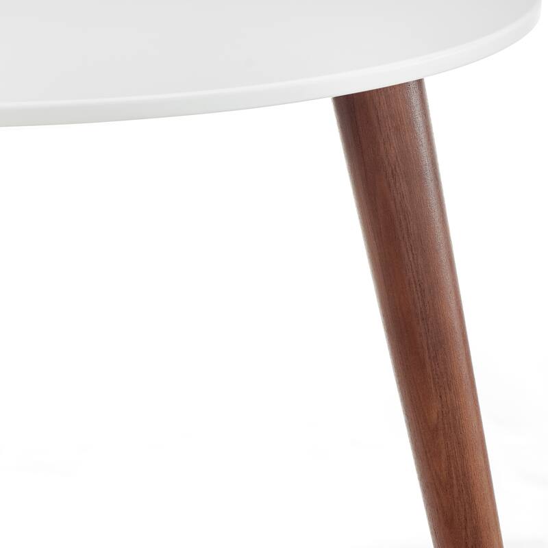 Manon Round Side Table in Matte White with Dark Walnut Legs