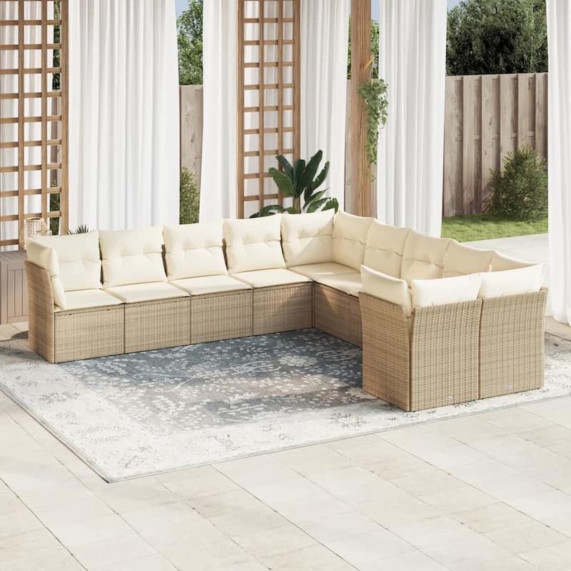 vidaXL Garden Sofa Set Beige, Cream White PE Rattan, Powder-Coated Steel - 24.4 x 24.4 x 27.2