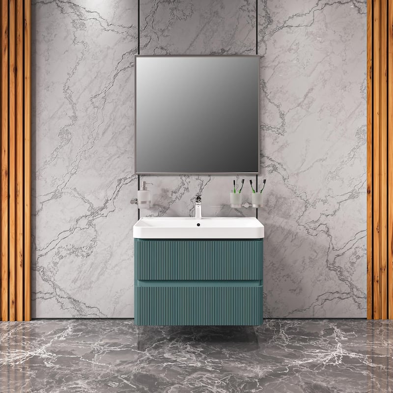 Modern Wall-Mounted Bathroom Vanity with Washbasin Luxury Green Matte Non-Toxic MDF-30"-No Mirror