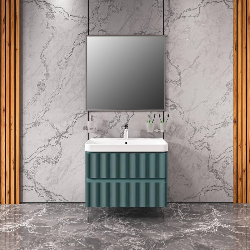Modern Wall-Mounted Bathroom Vanity with Washbasin Luxury Green Matte Non-Toxic MDF-30"-Omega R-line 24"
