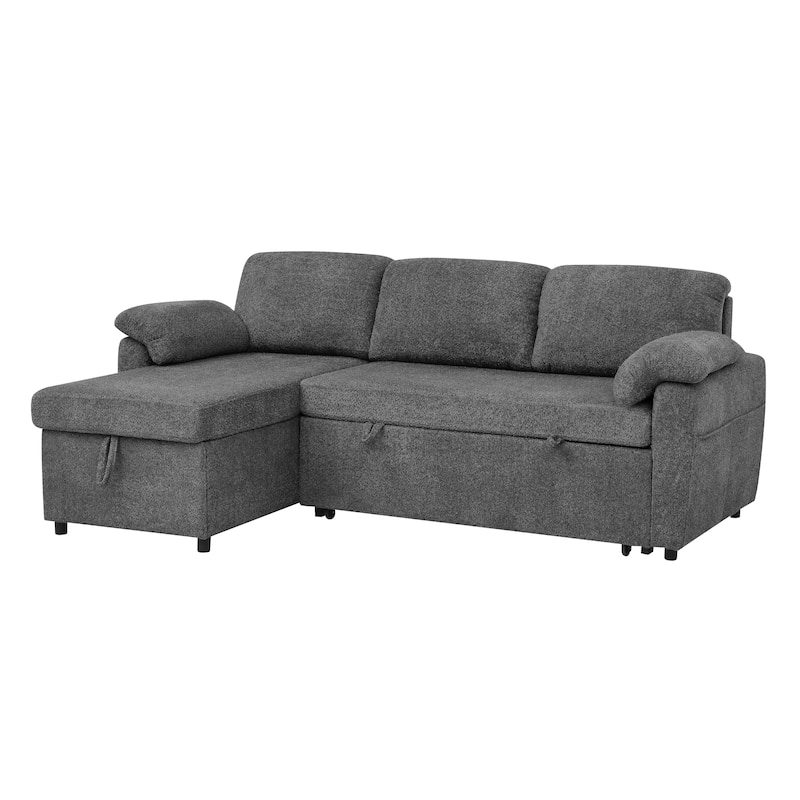 3 in 1 Convertible Sleeper Sofa Couch, 86.2 Inch L Shaped Sectional Sofa with Built In Storage Chaise and Pull Out Bed