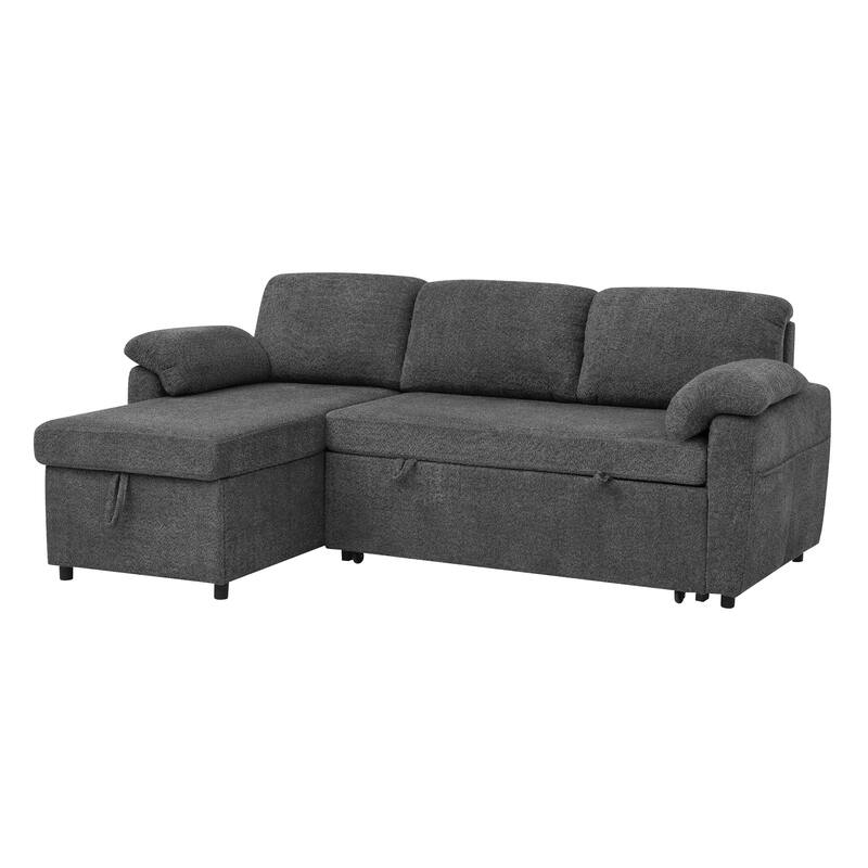 3-in-1 Pull-Out Convertible Sofa Bed with Storage, Gray, Polyester