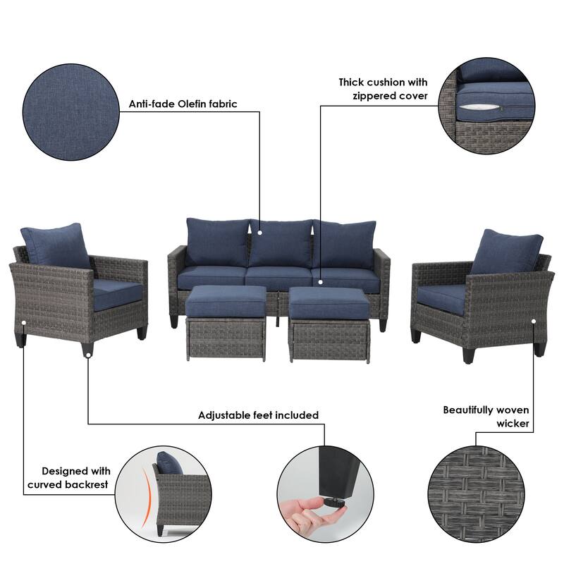 Outdoor 5-piece Sectional Wicker Sofa Set with Cushion