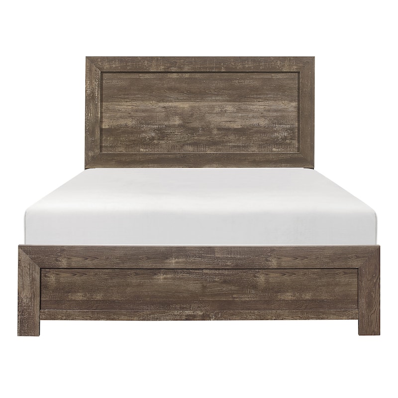 Rustic Panel Design Wooden Queen Size Bed with Block Legs Support, Brown