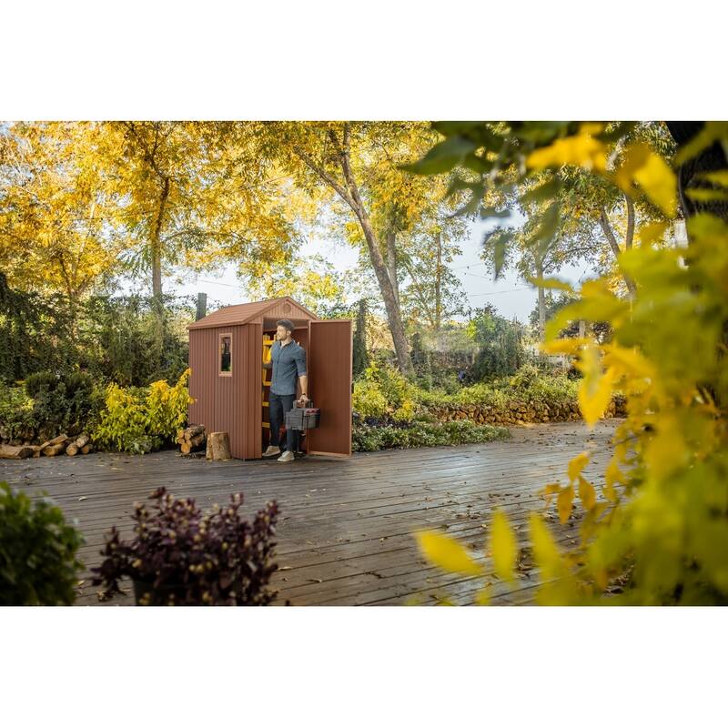 Keter Darwin 4x6 ft. Resin Outdoor Storage Shed With Floor for Patio Furniture and Tools, Brown