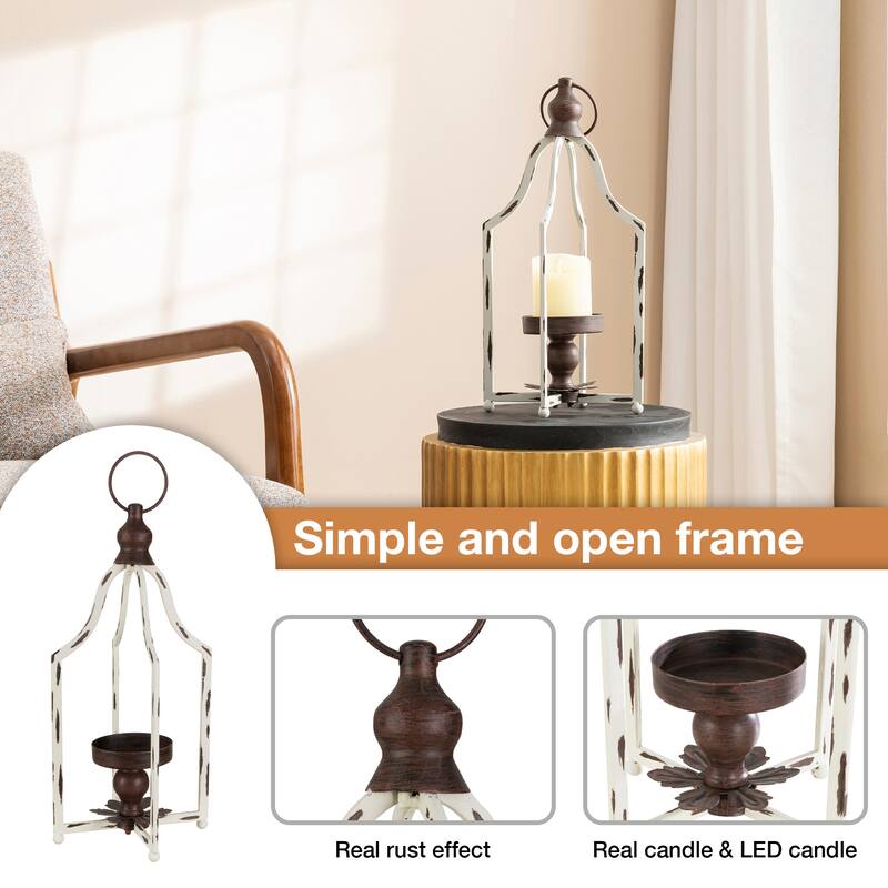 Glitzhome Set of 2 Farmhouse Metal Decorative Lanterns Hanging Candle Holders Wedding Decor