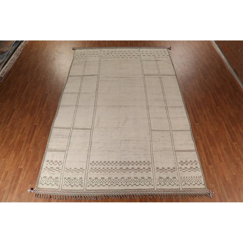 Modern Moroccan Large Area Rug Handmade Beige Wool Carpet - 9'11"x 15'9"