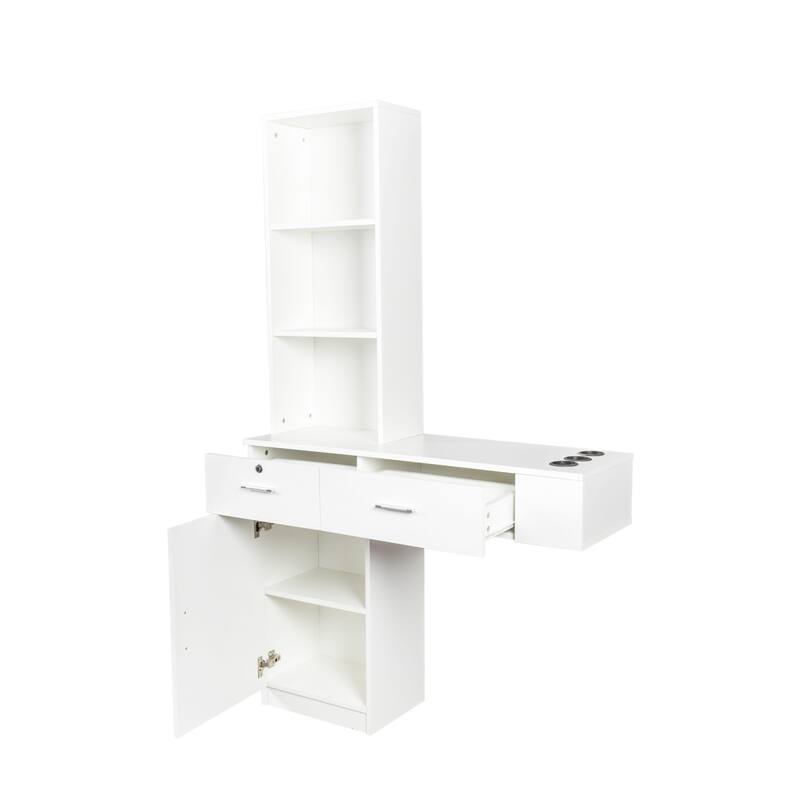 GDF Studio - Sandra Modern 66.93" Tall Hair Desk with Multi-Layer Storage and 2 Drawers