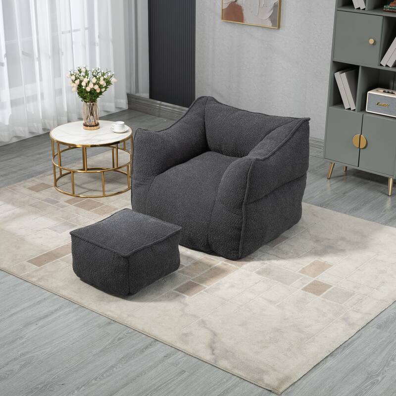 GDFStudio - COOLMORE Boucle Bean Bag Chair with Memory Foam Filling for Ultimate Comfort
