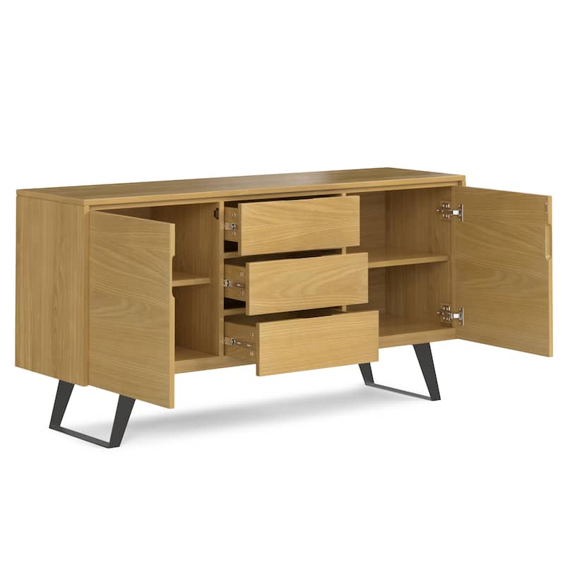 WYNDENHALL Mitchell Metal 60 inch Wide Rectangle Modern Industrial Sideboard Buffet in OAK WOOD - 60'' x 17'' x 30