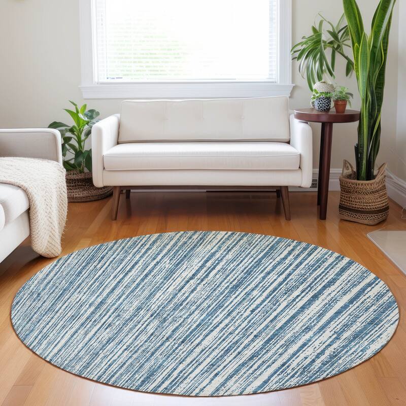 Premium Washable Super Soft Striped Mayfield Rug - Blue - 8' x 8'