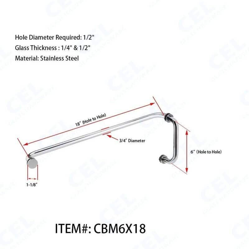 CEL Stainless Steel Tubular 6" Pull Handle with 18" Towel Bar Comb Set for Shower Door