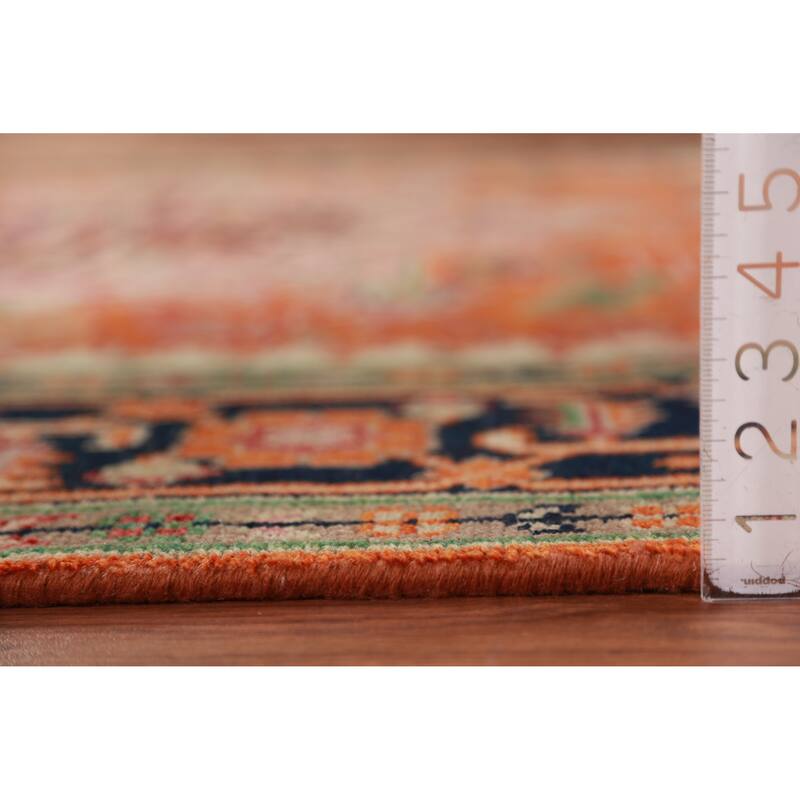 Orange Medallion Heriz Serapi Oriental Rug Hand-Knotted Wool Carpet - 8'1" x 9'11"