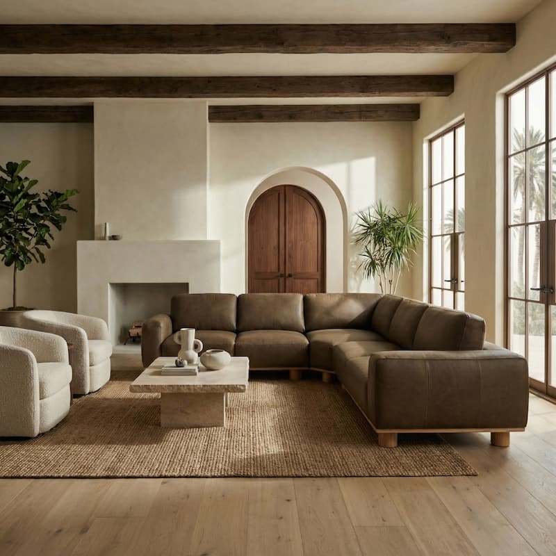 SAFAVIEH Couture Ellyn Leather L-Shaped Sectional - 118"W x 118"D x 33"H